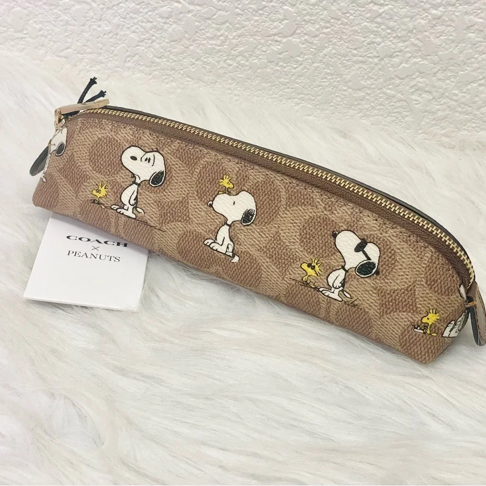 Coach X Peanuts Pencil Case In Signature Canvas With Snoopy Print CBT17